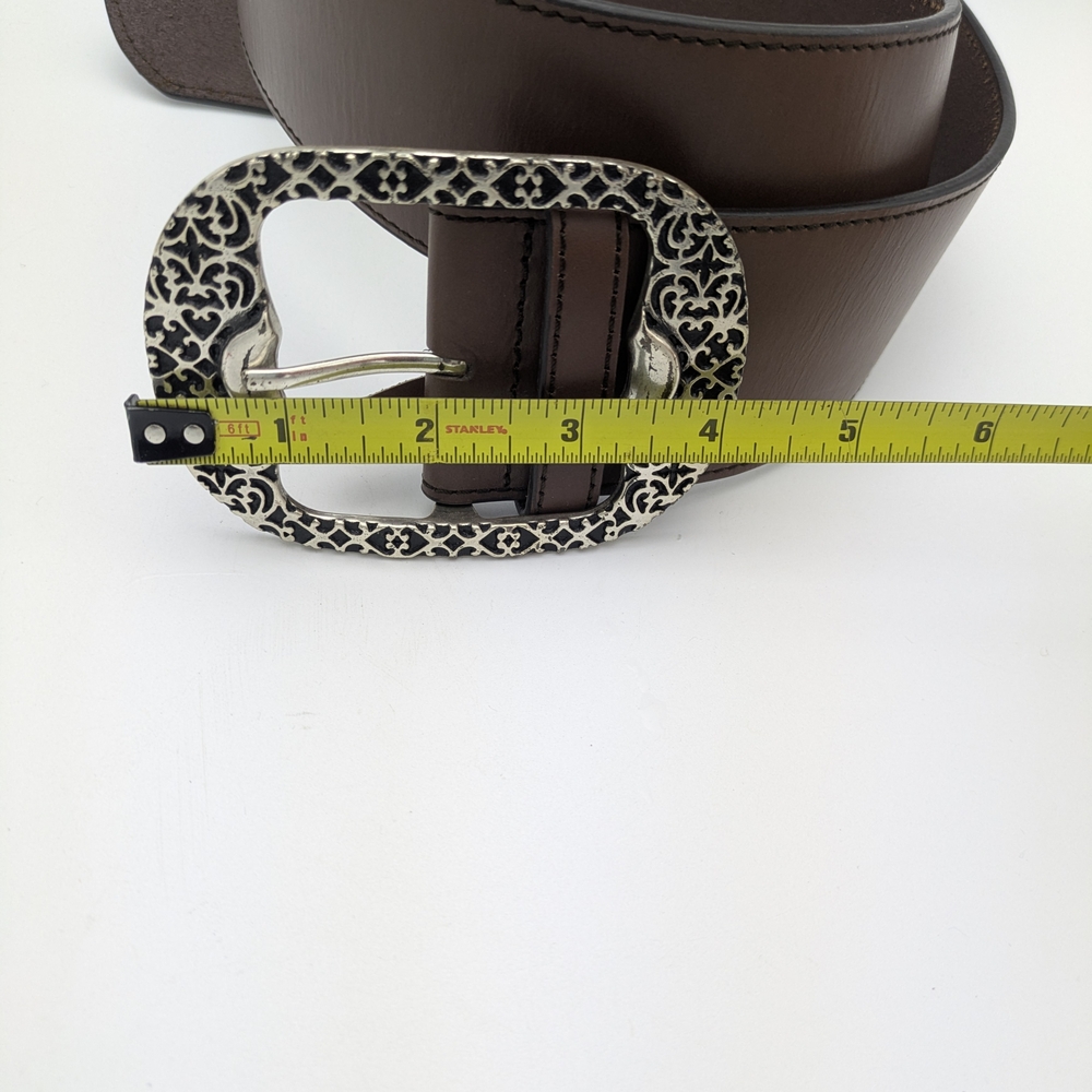 Silpada Brown Leather Belt with Ornate Silver-Tone Buckle